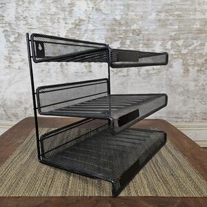 Vintage Industrial Black Metal Mesh Desk Top Organizer File Paper Sorter Office